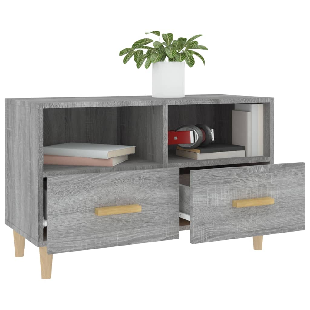 Tv-Meubel 80X36X50 Cm Bewerkt Hout Eikenkleurig Grijs sonoma