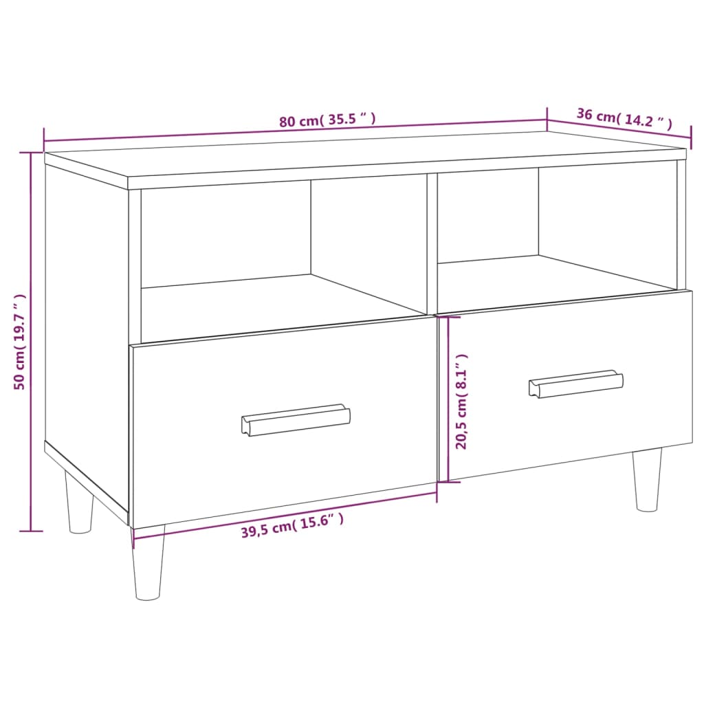 Tv-Meubel 80X36X50 Cm Bewerkt Hout Eikenkleurig Grijs sonoma