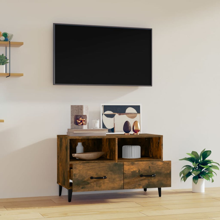 Tv-Meubel 80X36X50 Cm Bewerkt Hout Kleurig Gerookt eiken