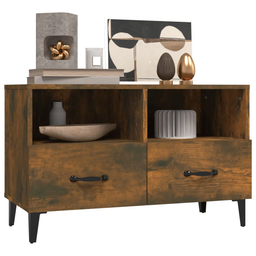 Tv-Meubel 80X36X50 Cm Bewerkt Hout Kleurig Gerookt eiken