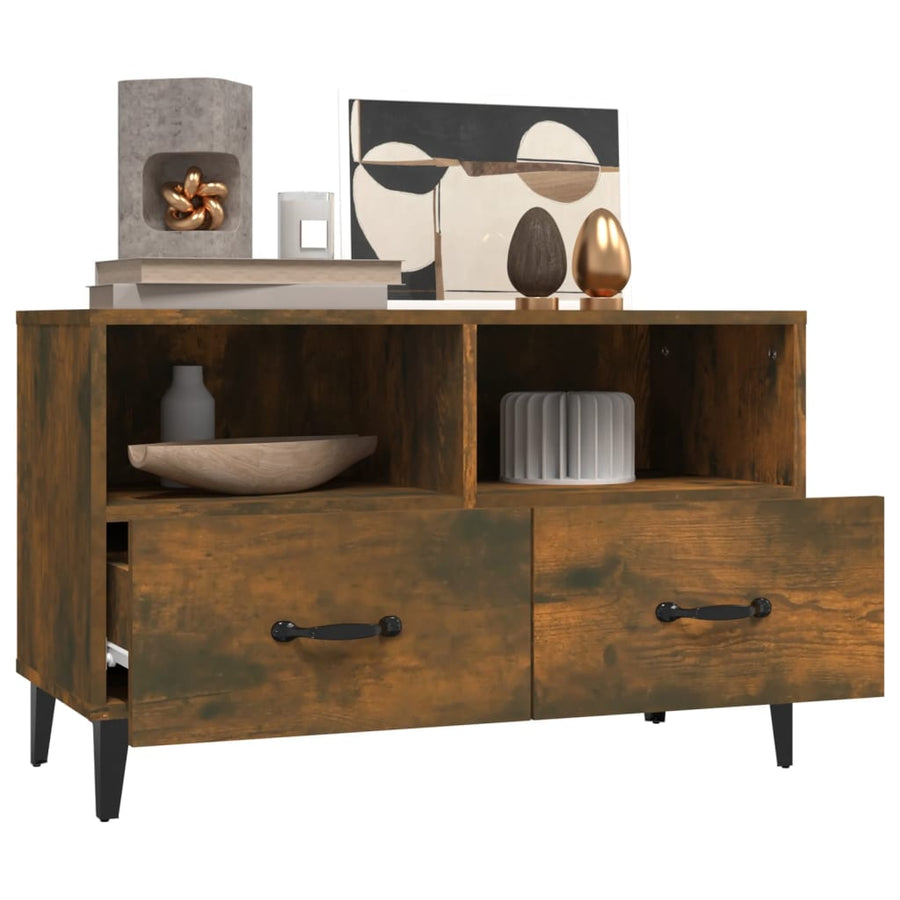 Tv-Meubel 80X36X50 Cm Bewerkt Hout Kleurig Gerookt eiken