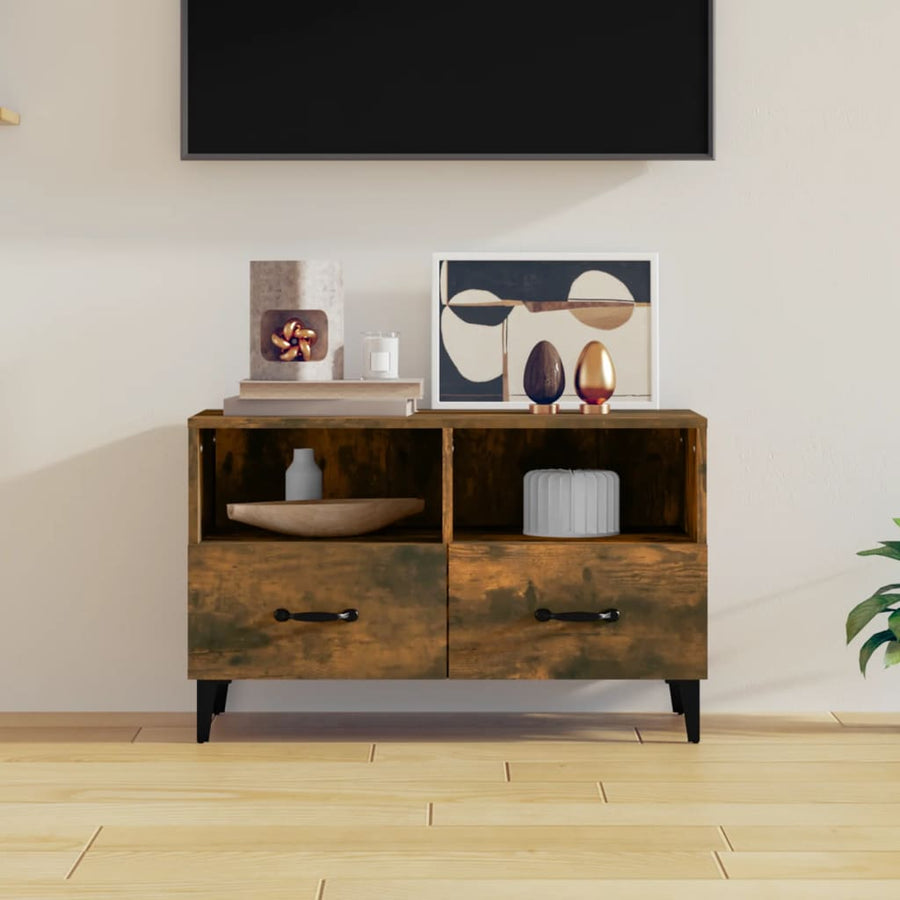Tv-Meubel 80X36X50 Cm Bewerkt Hout Kleurig Gerookt eiken
