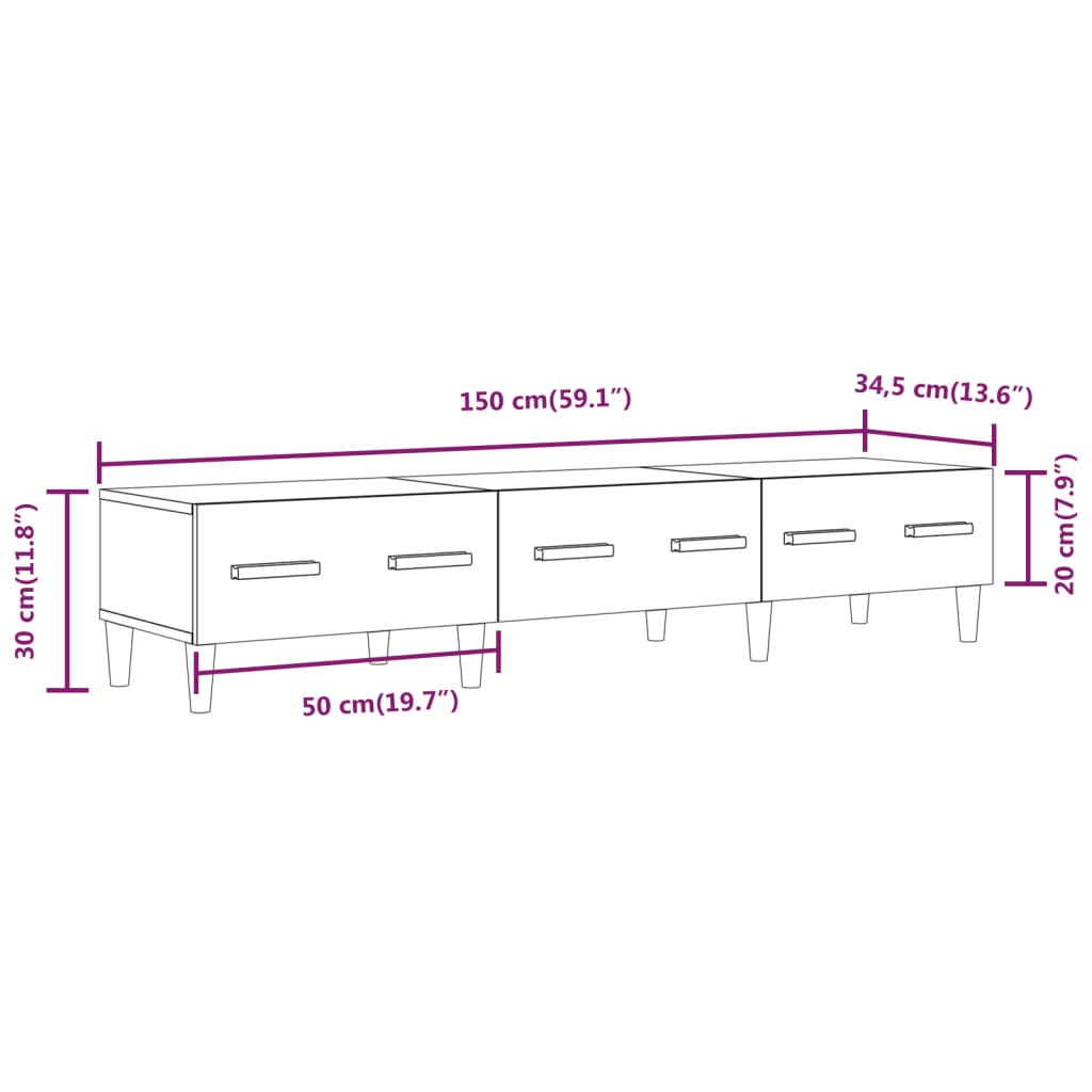Tv-Meubel 50X34,5X30 Cm Bewerkt Hout Eikenkleurig Grijs sonoma