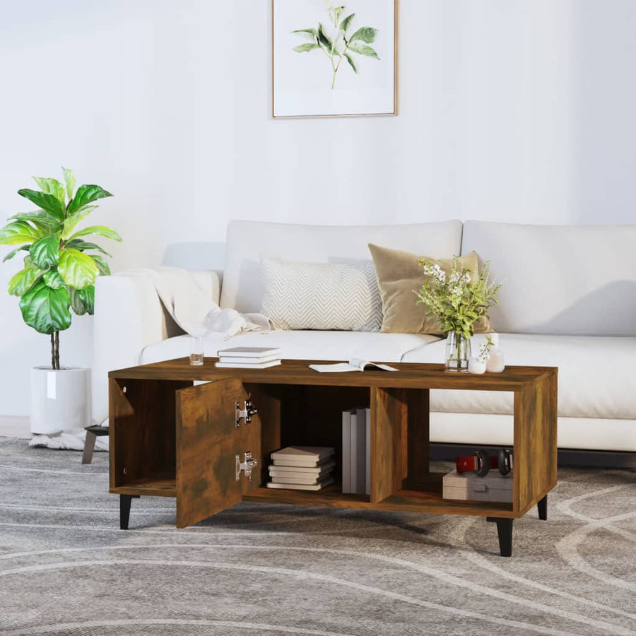 Salontafel 102X50X40 Cm Bewerkt Hout Gerookt Eikenkleurig