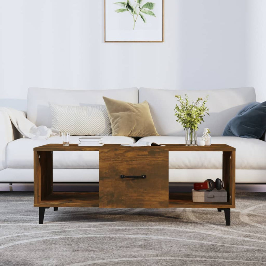Salontafel 102X50X40 Cm Bewerkt Hout Gerookt Eikenkleurig