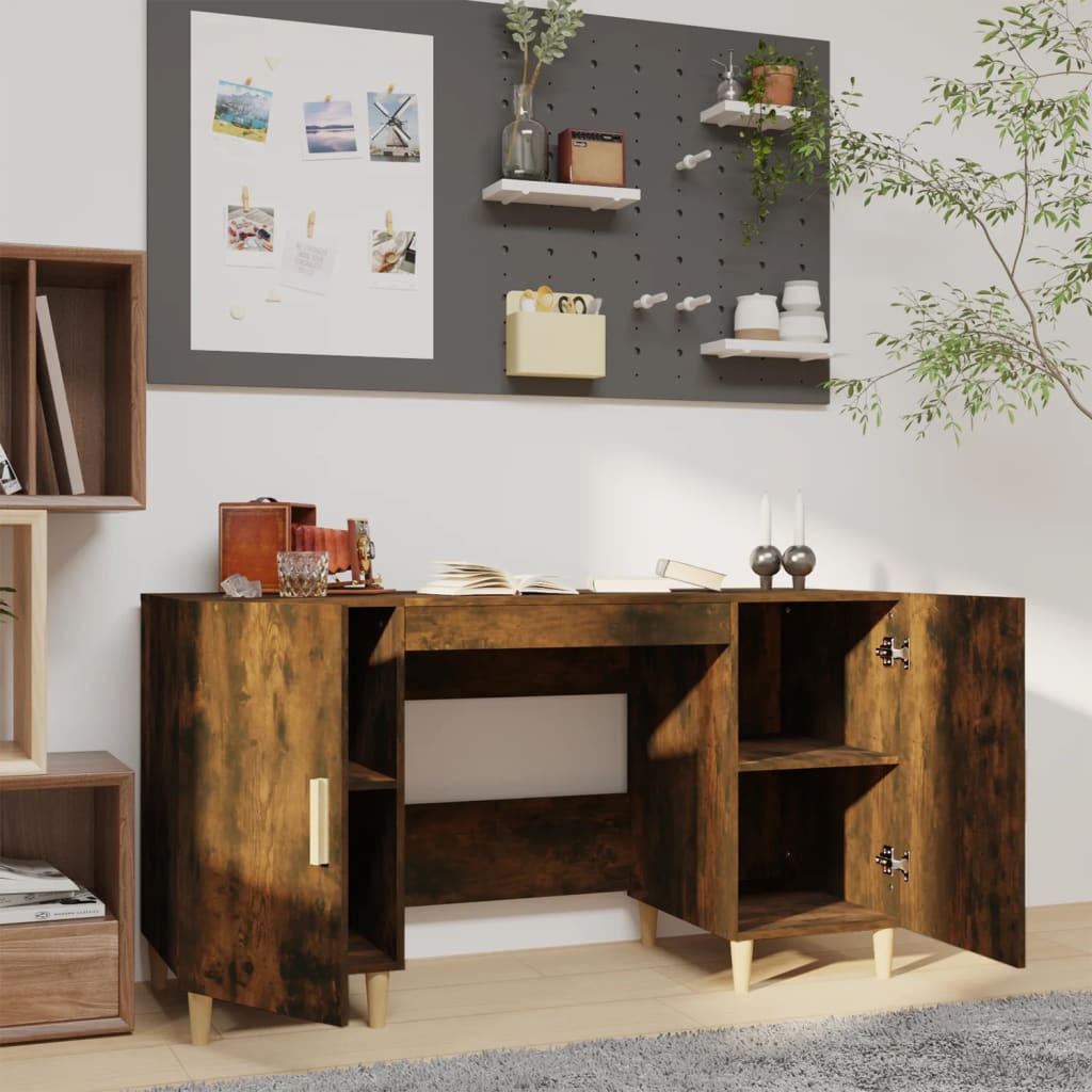 Bureau 140x50x75 cm bewerkt hout gerookt eikenkleurig