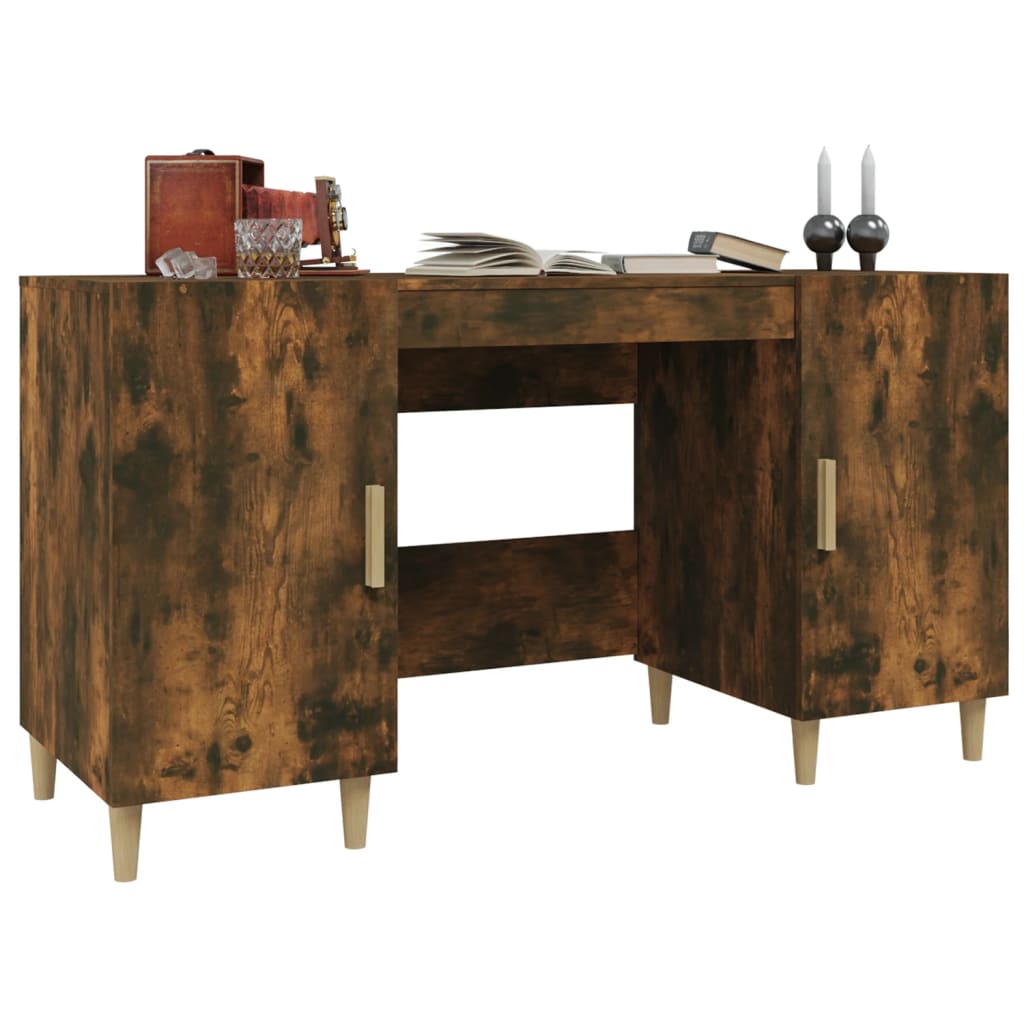 Bureau 140x50x75 cm bewerkt hout gerookt eikenkleurig