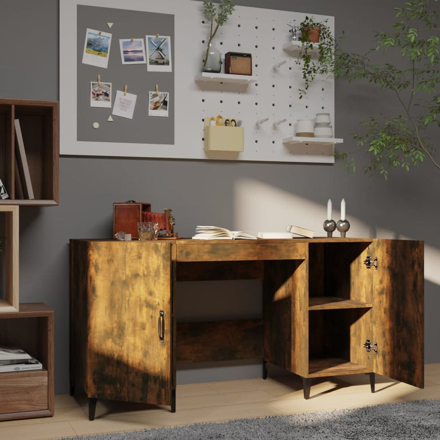 Bureau 140X50X75 Cm Bewerkt Hout Gerookt Eikenkleurig
