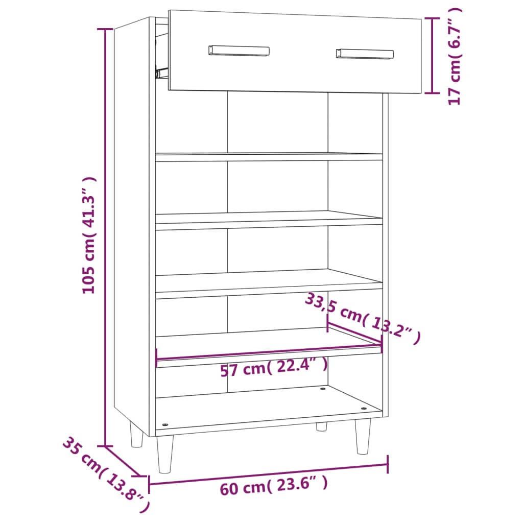 Schoenenkast 60x35x105 cm bewerkt hout gerookt eikenkleurig