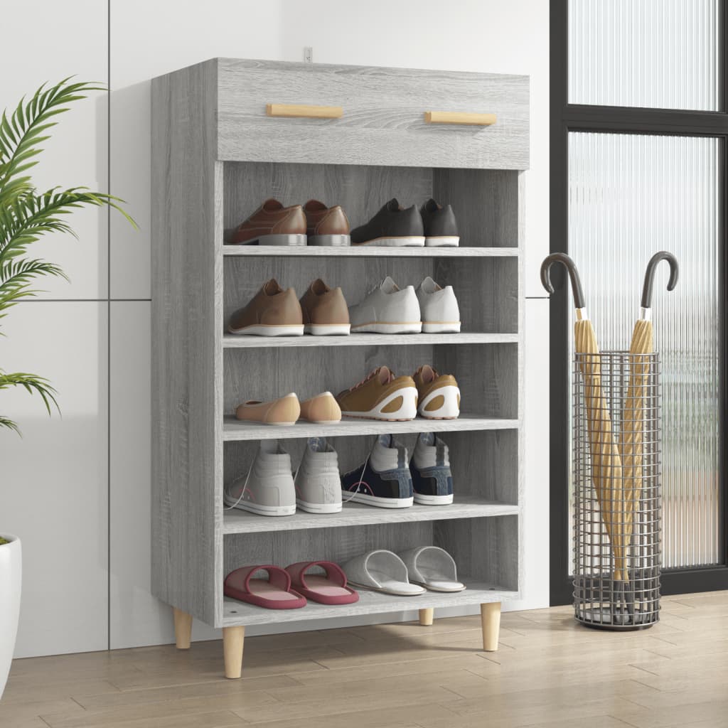 Schoenenkast 60x35x105 cm bewerkt hout grijs sonoma eikenkleur