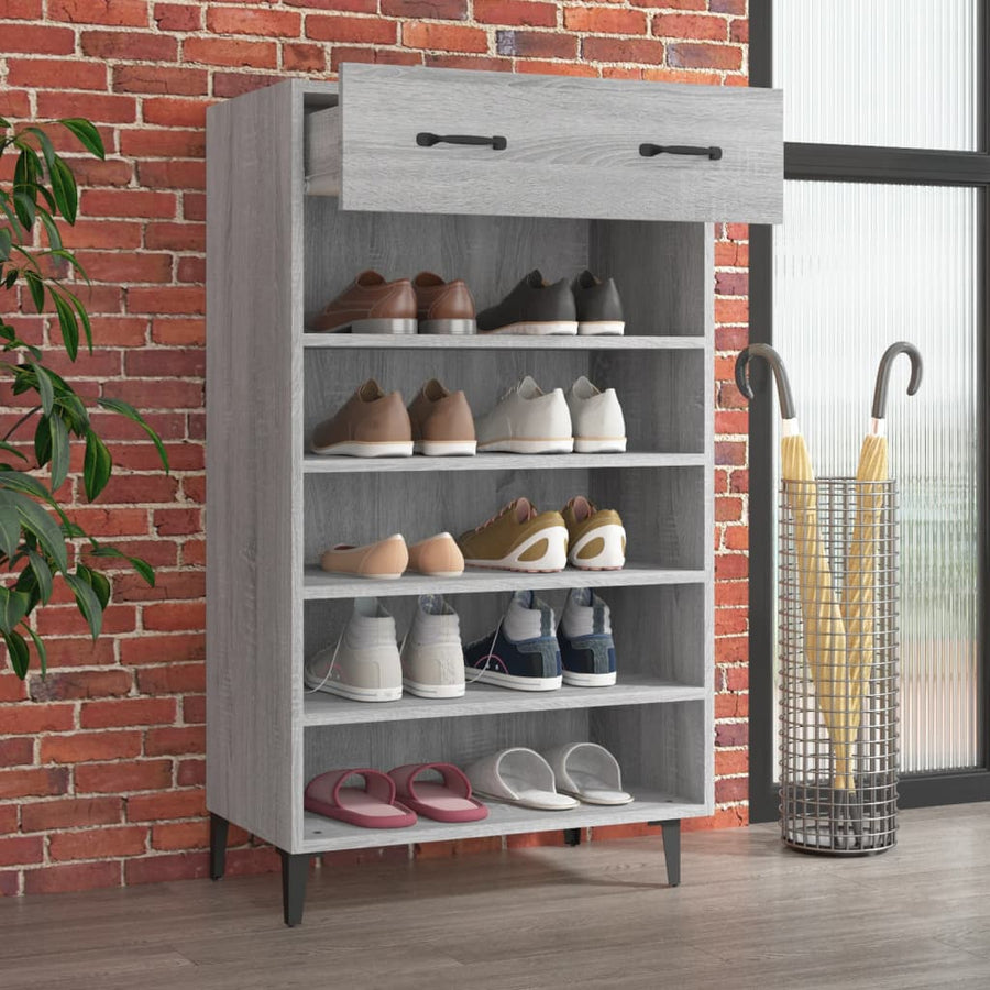 Schoenenkast 60X35X05 Cm Bewerkt Hout Eikenkleur Grijs sonoma