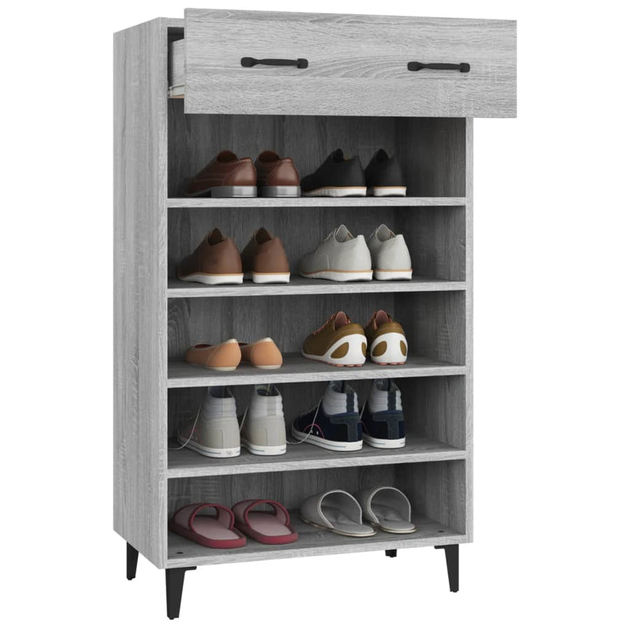 Schoenenkast 60X35X05 Cm Bewerkt Hout Eikenkleur Grijs sonoma