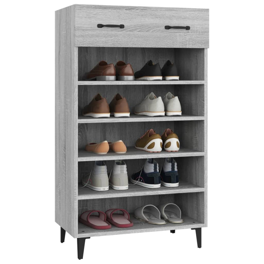 Schoenenkast 60X35X05 Cm Bewerkt Hout Eikenkleur Grijs sonoma