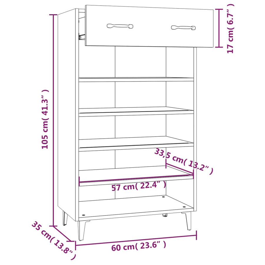 Schoenenkast 60X35X05 Cm Bewerkt Hout Eikenkleur Grijs sonoma