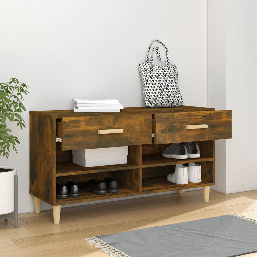 Schoenenkast 02X35X55 Cm Bewerkt Hout Kleurig Gerookt eiken