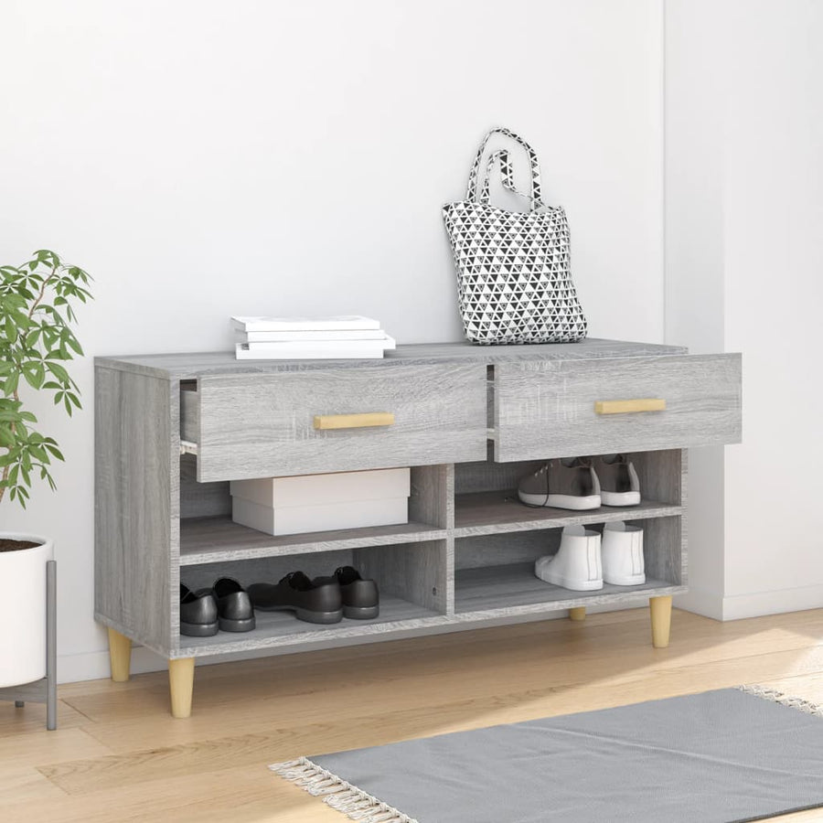 Schoenenkast 02X35X55 Cm Bewerkt Hout Eikenkleur Grijs sonoma