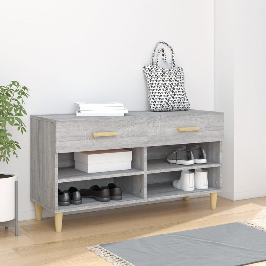 Schoenenkast 02X35X55 Cm Bewerkt Hout Eikenkleur Grijs sonoma