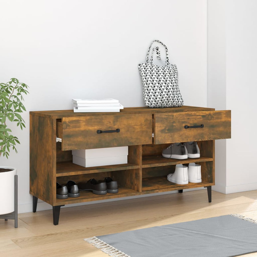 Schoenenkast 102X35X55 Cm Bewerkt Hout Gerookt Eikenkleurig