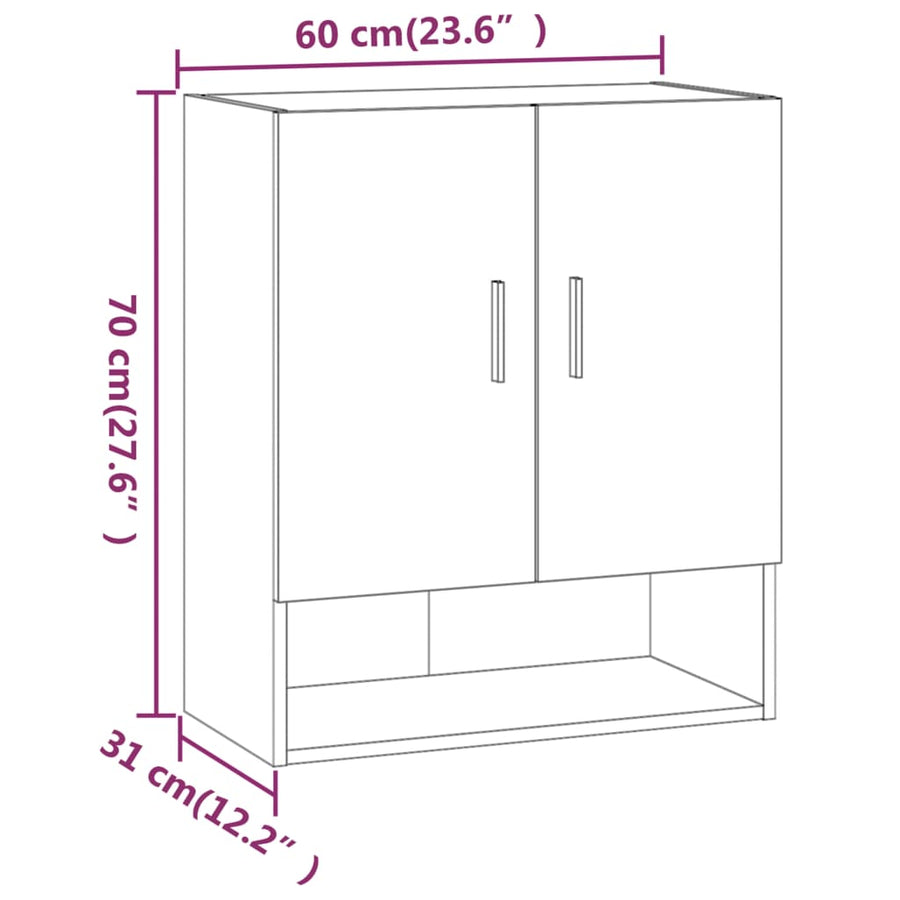 Wandkast 60X31X70 Cm Bewerkt Hout Grijs Sonoma Eikenkleurig