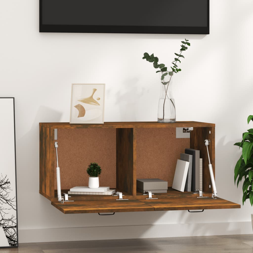 Wandkast 80X36,5X35 Cm Bewerkt Hout Kleurig Gerookt eiken