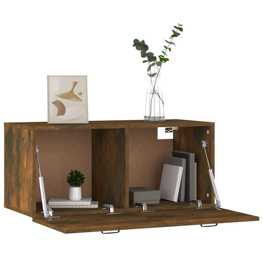 Wandkast 80X36,5X35 Cm Bewerkt Hout Kleurig Gerookt eiken