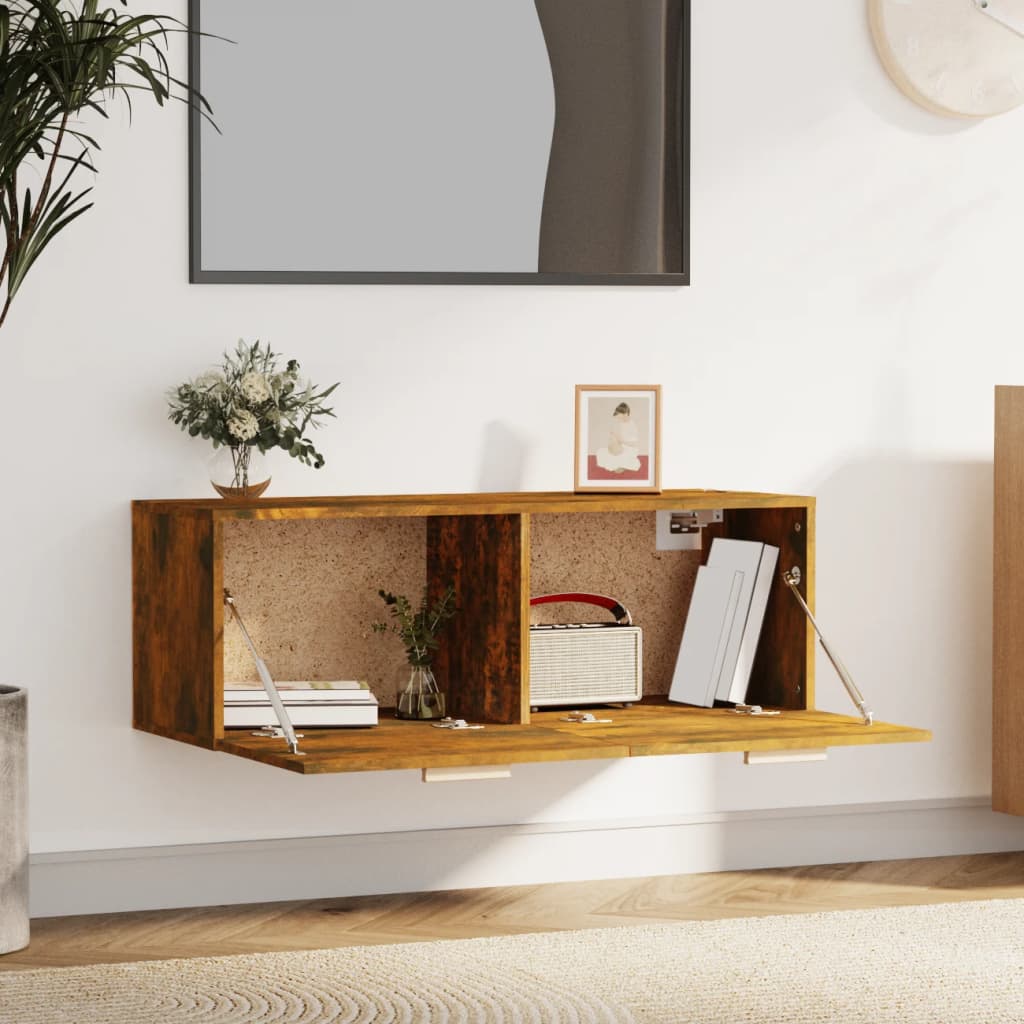 Wandkast 100X36,5X35 Cm Bewerkt Hout Kleurig Gerookt eiken