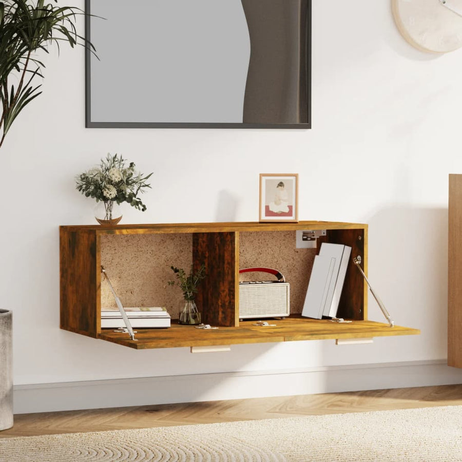 Wandkast 100X36,5X35 Cm Bewerkt Hout Kleurig Gerookt eiken