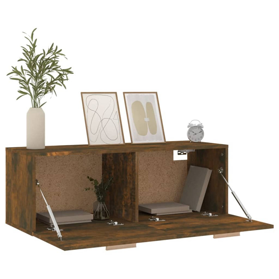 Wandkast 100X36,5X35 Cm Bewerkt Hout Kleurig Gerookt eiken