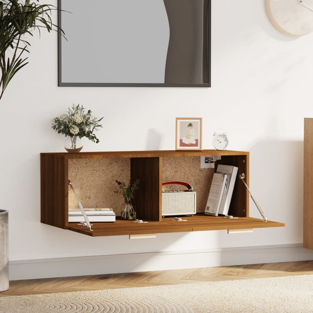 Wandkast 100X36,5X35 Cm Bewerkt Hout Bruin Eikenkleur