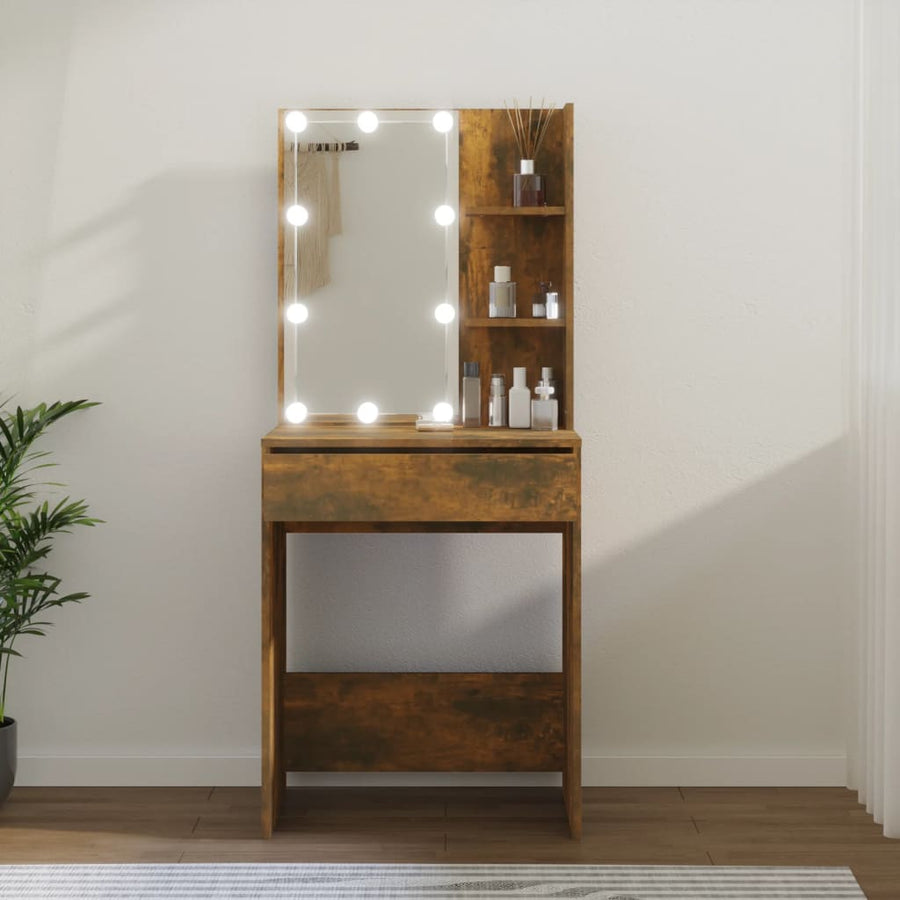 Kaptafel Met Led-Verlichting 60X40X40 Cm Kleur Gerookt eiken