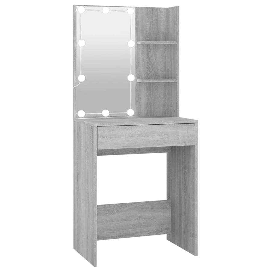 Kaptafel Met Led-Verlichting 60X40X40 Cm Eiken Grijs sonoma