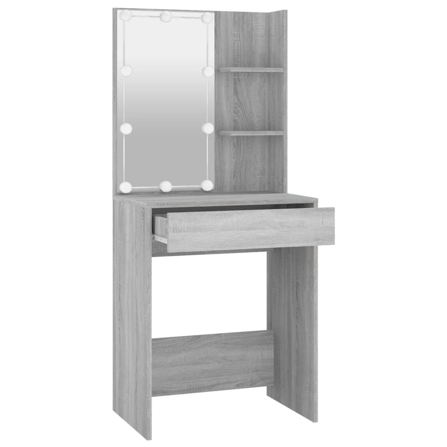 Kaptafel Met Led-Verlichting 60X40X40 Cm Eiken Grijs sonoma