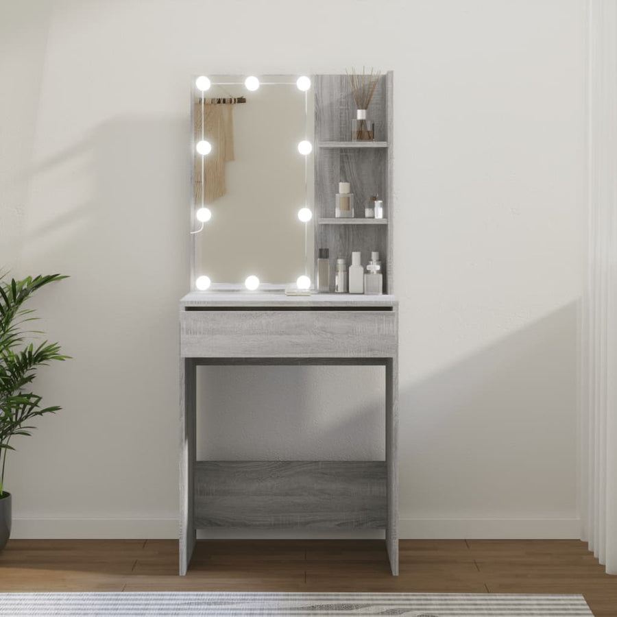 Kaptafel Met Led-Verlichting 60X40X40 Cm Eiken Grijs sonoma