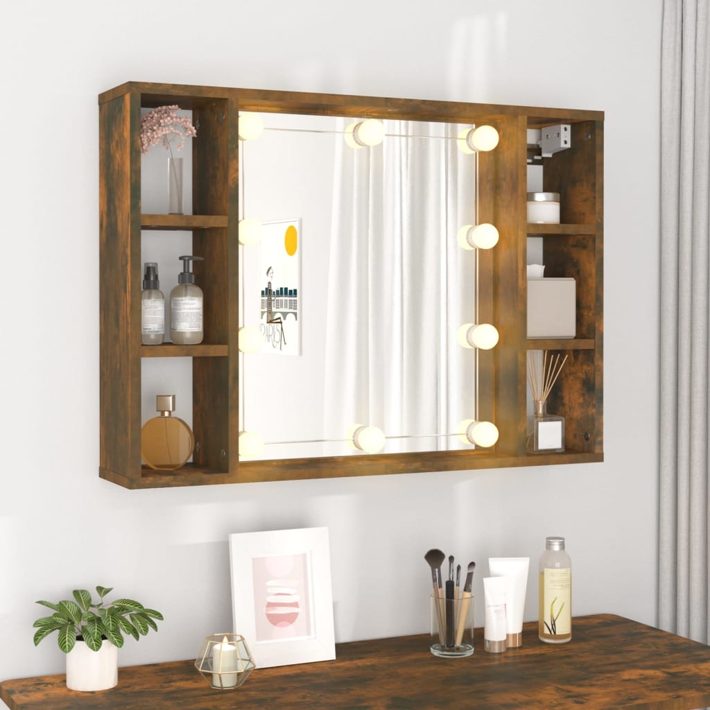 Spiegelkast Met Led-Verlichting 76X5X55 Cm Kleur Gerookt eiken