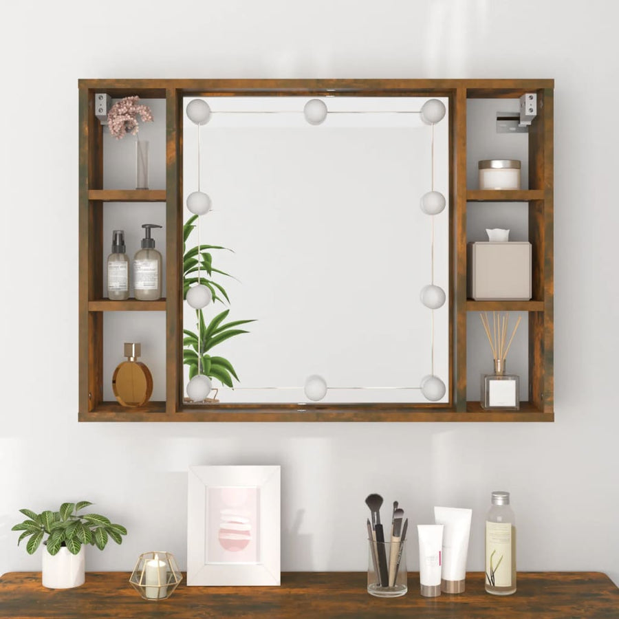 Spiegelkast Met Led-Verlichting 76X5X55 Cm Kleur Gerookt eiken