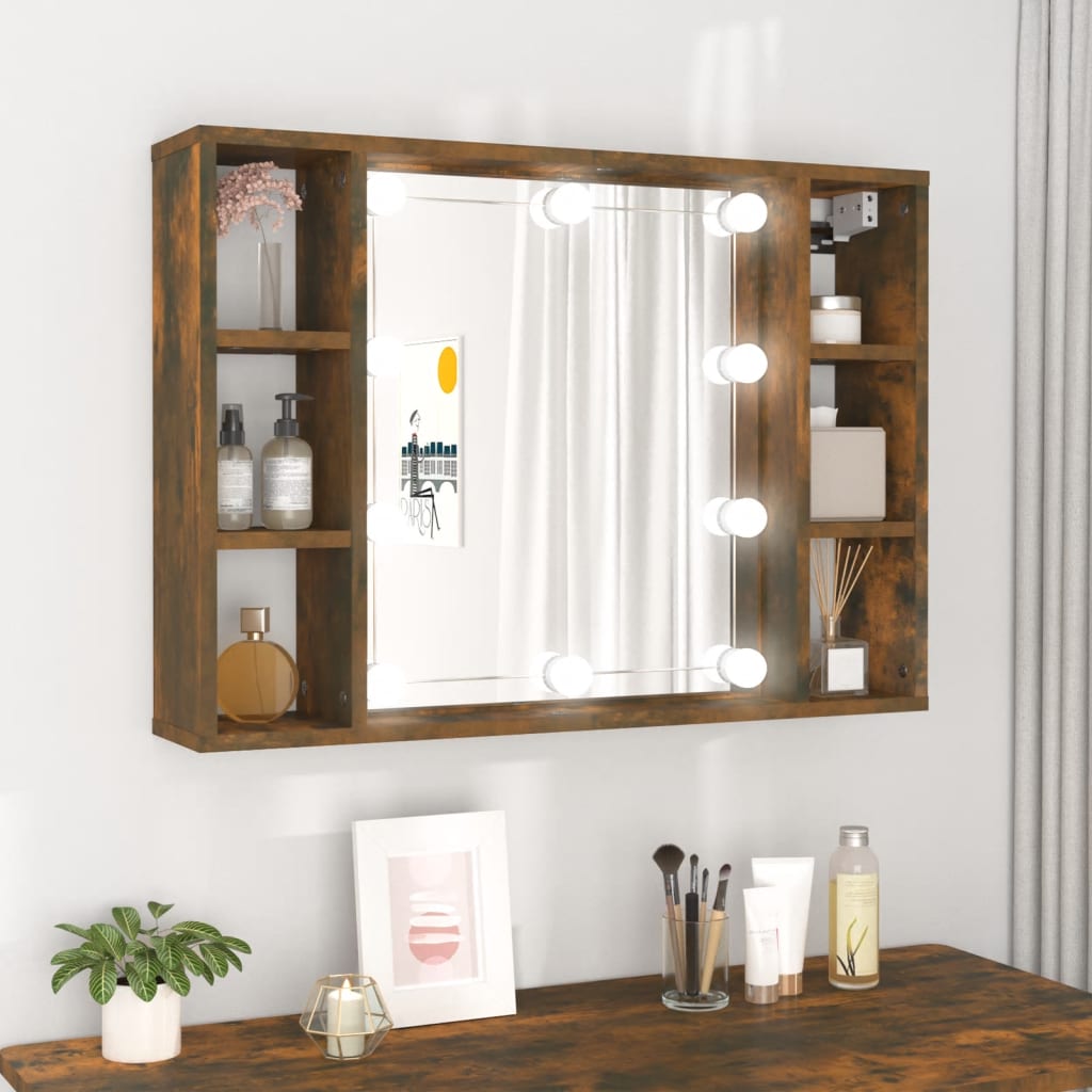 Spiegelkast Met Led-Verlichting 76X5X55 Cm Kleur Gerookt eiken