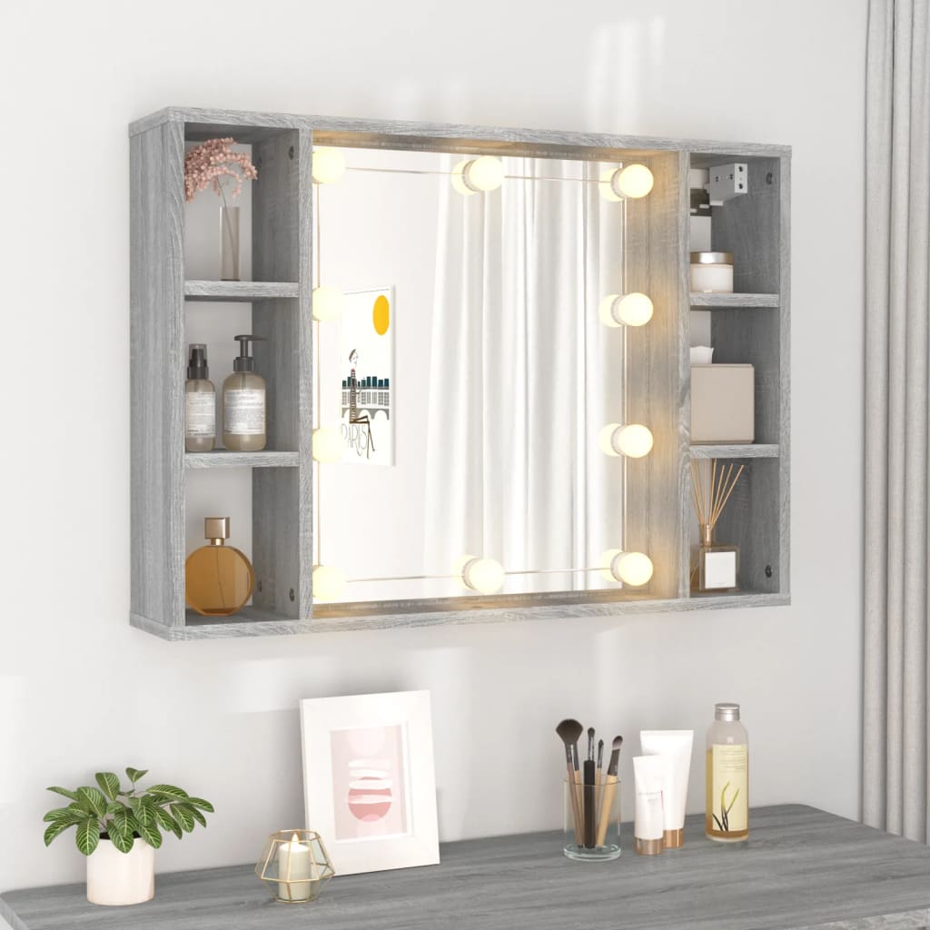 Spiegelkast Met Led-Verlichting 76X5X55 Cm Eiken Grijs sonoma