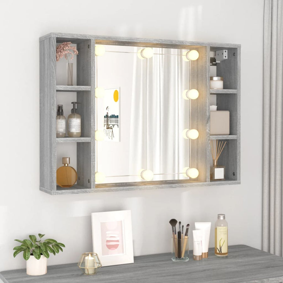 Spiegelkast Met Led-Verlichting 76X5X55 Cm Eiken Grijs sonoma