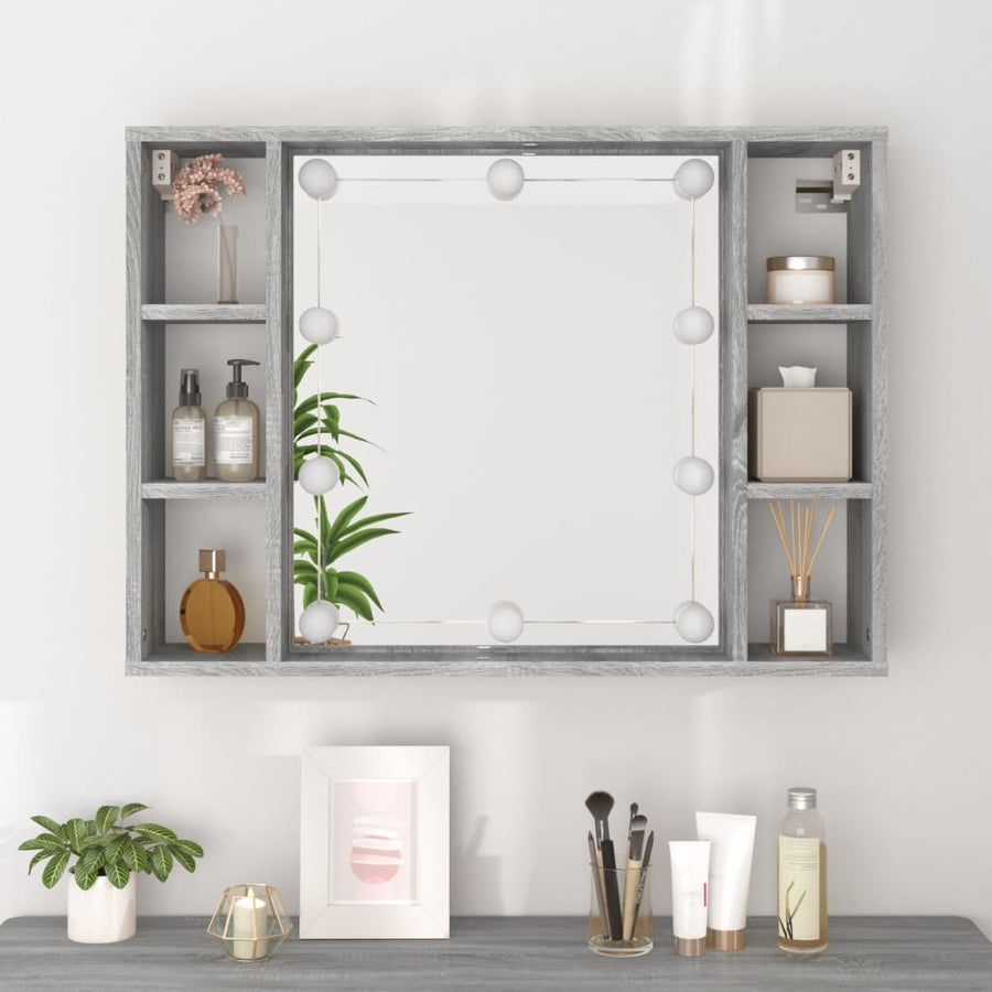 Spiegelkast Met Led-Verlichting 76X5X55 Cm Eiken Grijs sonoma