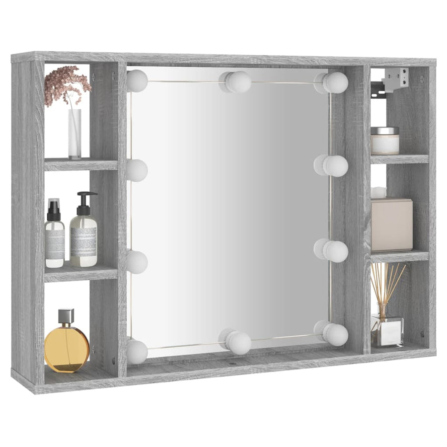 Spiegelkast Met Led-Verlichting 76X5X55 Cm Eiken Grijs sonoma