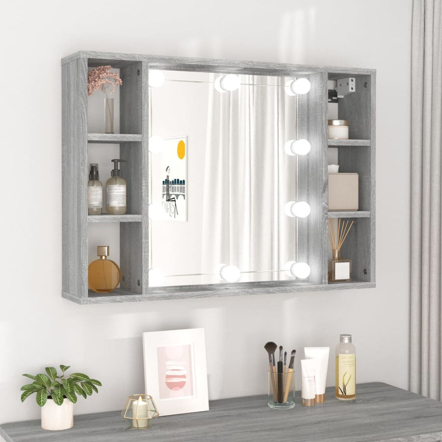 Spiegelkast Met Led-Verlichting 76X5X55 Cm Eiken Grijs sonoma