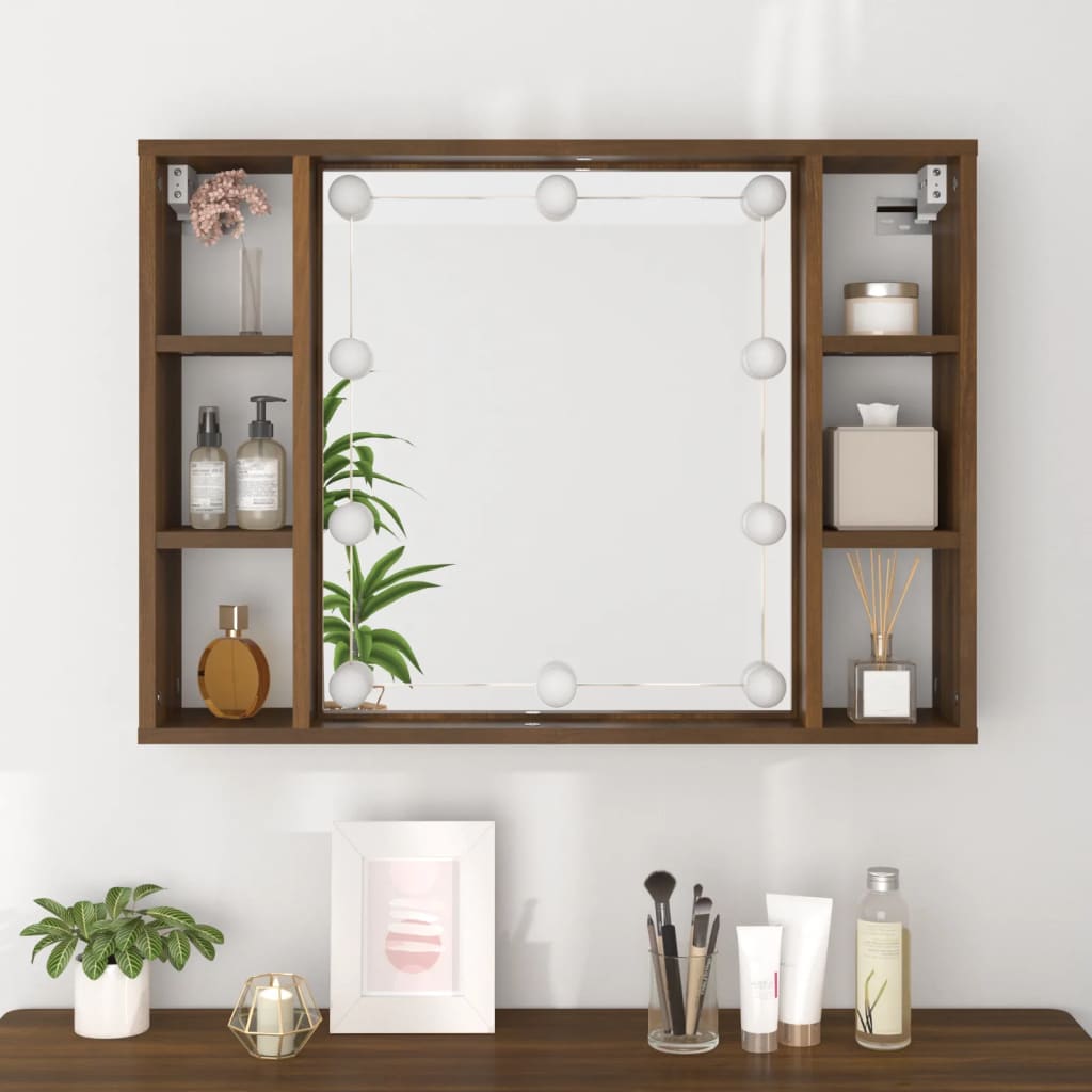 Spiegelkast Met Led-Verlichting 76X5X55 Cm Bruineikenkleurig bruin eikenkleur