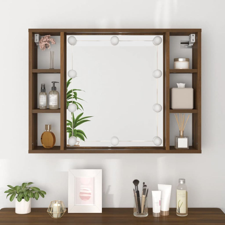Spiegelkast Met Led-Verlichting 76X5X55 Cm Bruineikenkleurig bruin eikenkleur