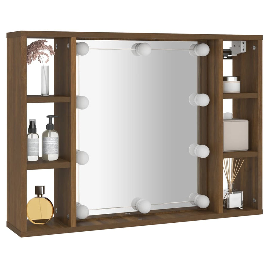 Spiegelkast Met Led-Verlichting 76X5X55 Cm Bruineikenkleurig bruin eikenkleur