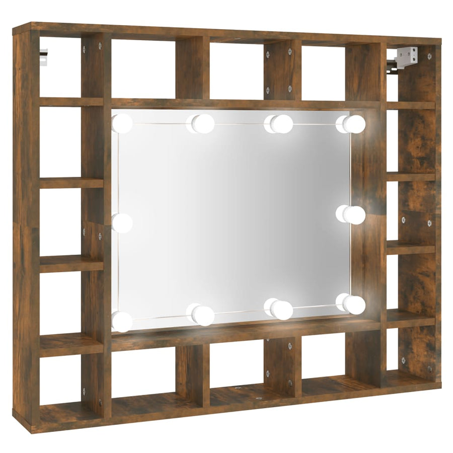 Spiegelkast Met Led-Verlichting 9X5X76,5 Cm Gerookt eiken