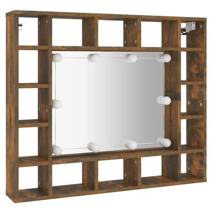 Spiegelkast Met Led-Verlichting 9X5X76,5 Cm Gerookt eiken