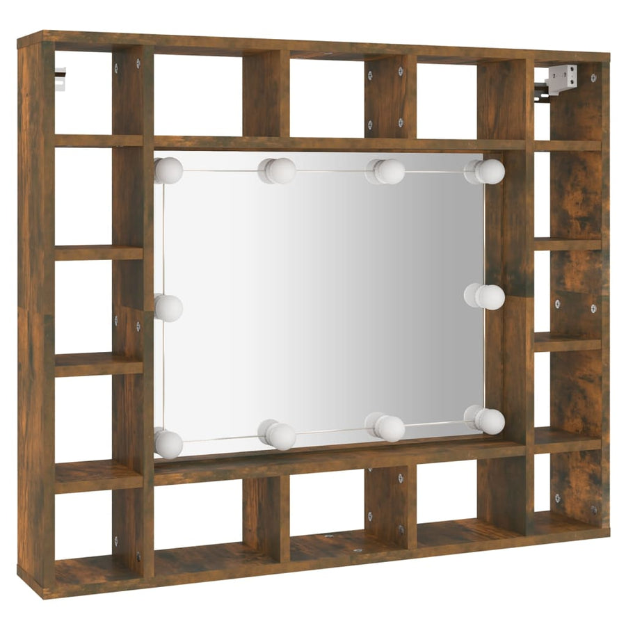 Spiegelkast Met Led-Verlichting 9X5X76,5 Cm Gerookt eiken