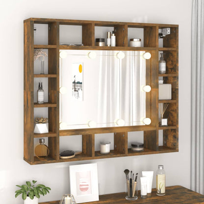 Spiegelkast Met Led-Verlichting 9X5X76,5 Cm Gerookt eiken