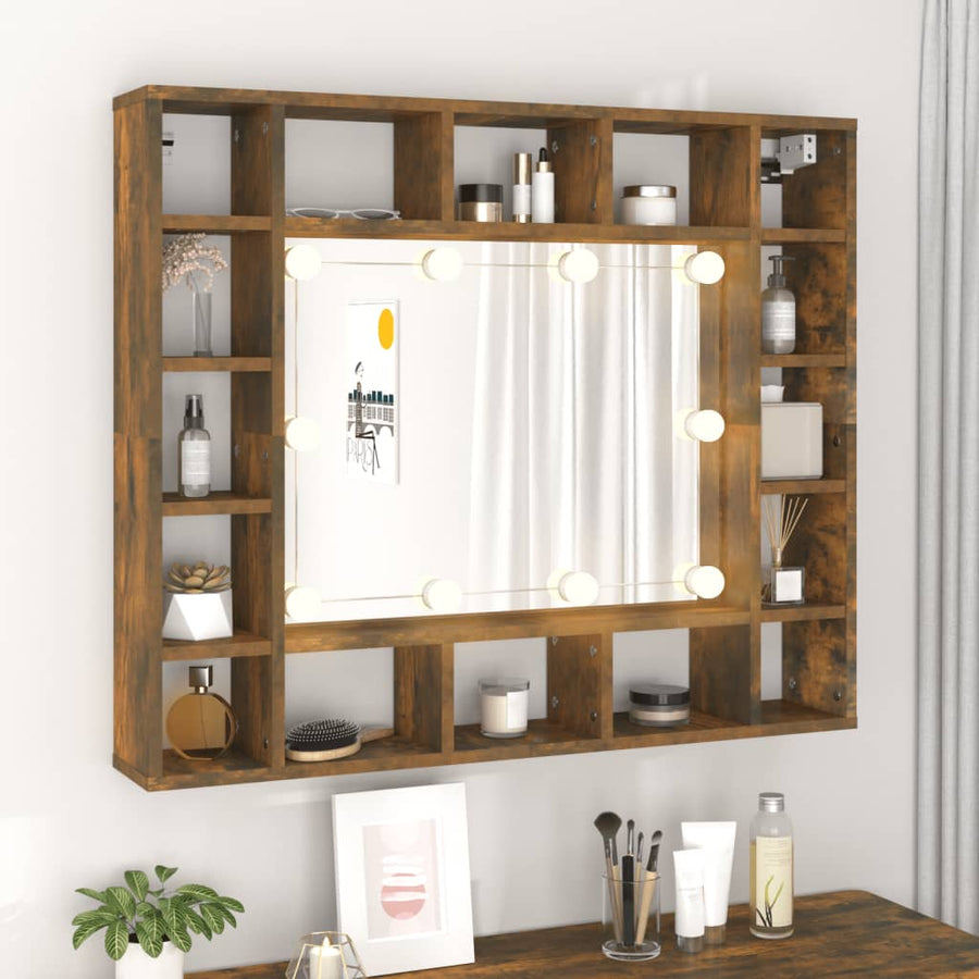 Spiegelkast Met Led-Verlichting 9X5X76,5 Cm Gerookt eiken