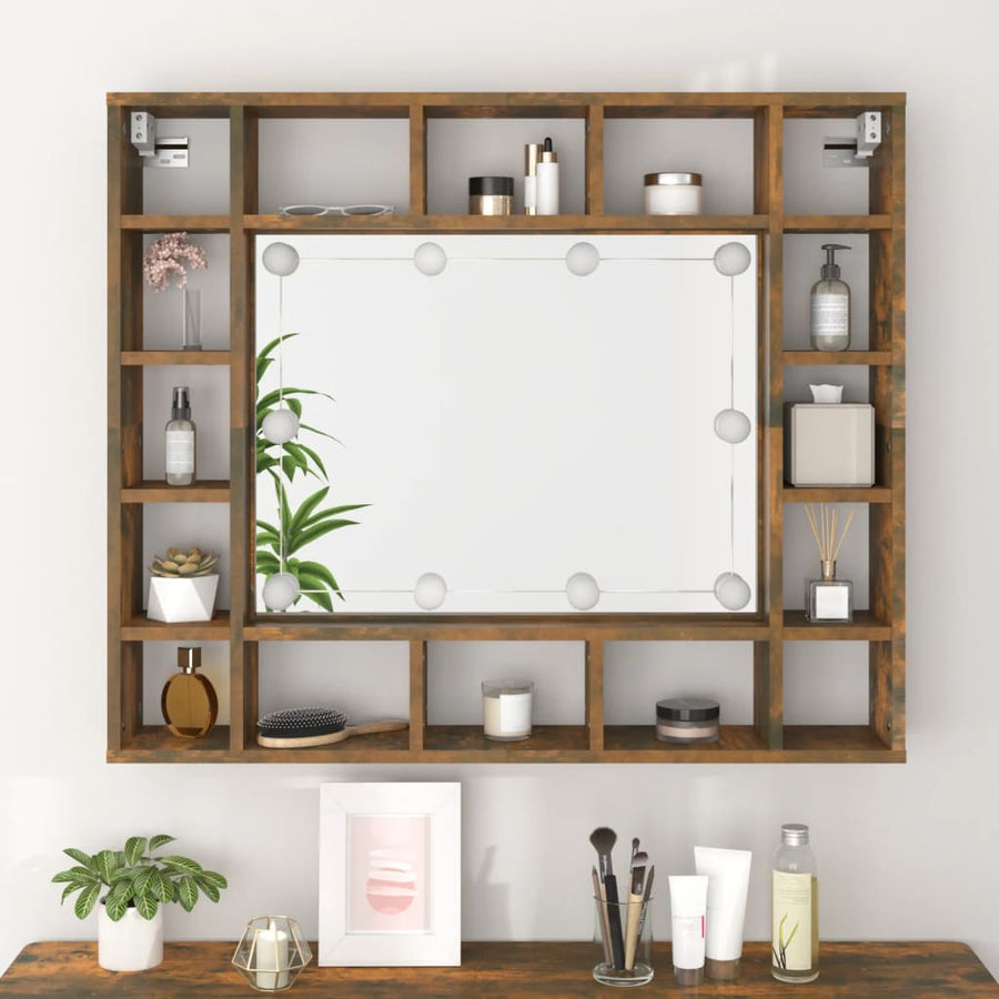 Spiegelkast Met Led-Verlichting 9X5X76,5 Cm Gerookt eiken